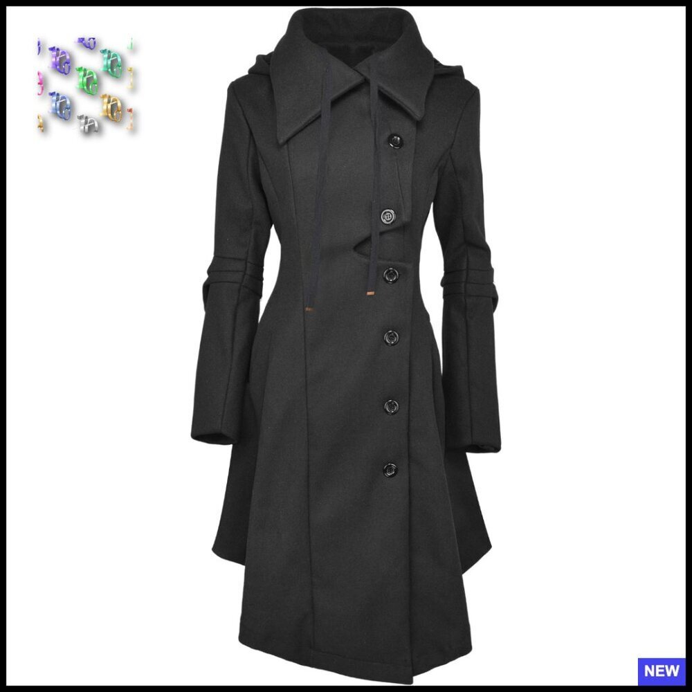 Wool Blend Trench Coat Slim Fit Elegant Goth Victorian Style Long Sleeve